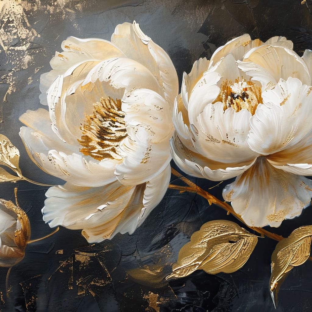 Golden Petals on Midnight Canvas Wall Art
