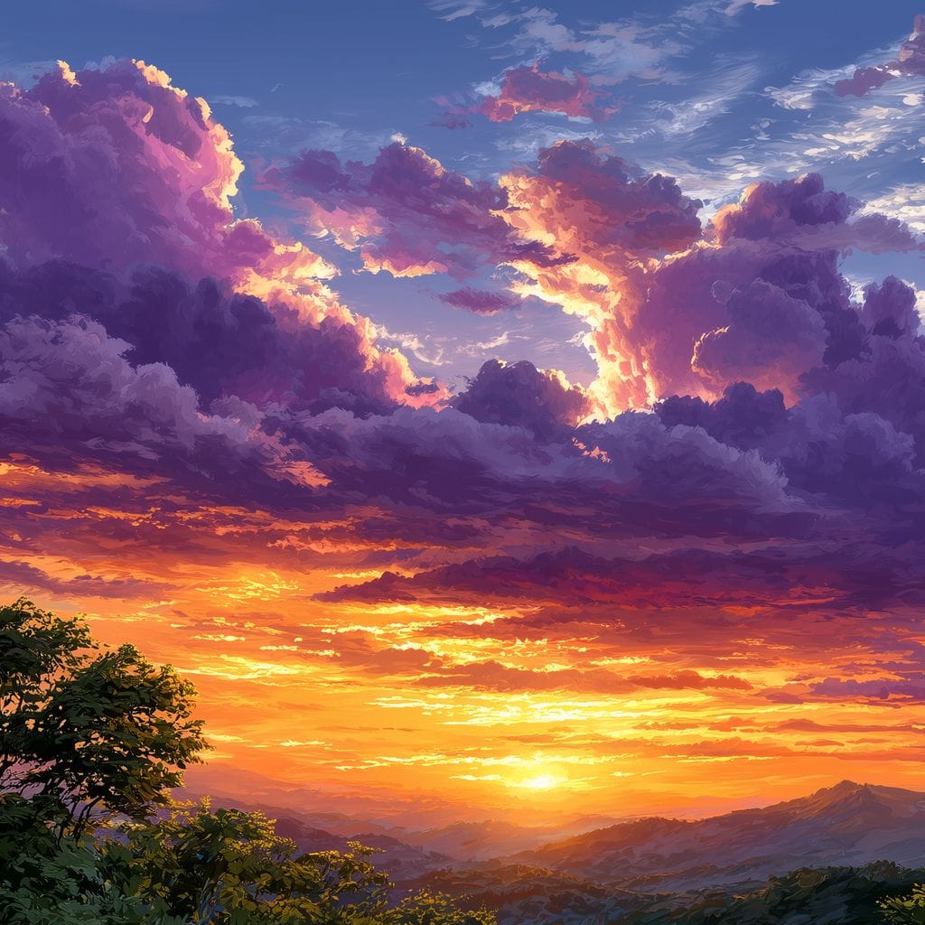 Golden Mountain Sunset Clouds Sky Canvas Wall Art