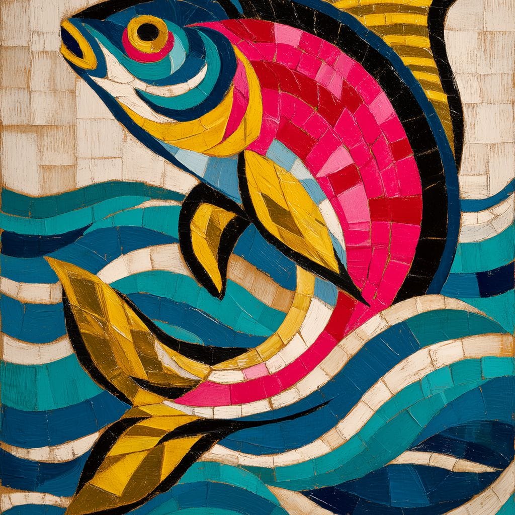 Vibrant Tropical Fish Mosaic Canvas Wall Art