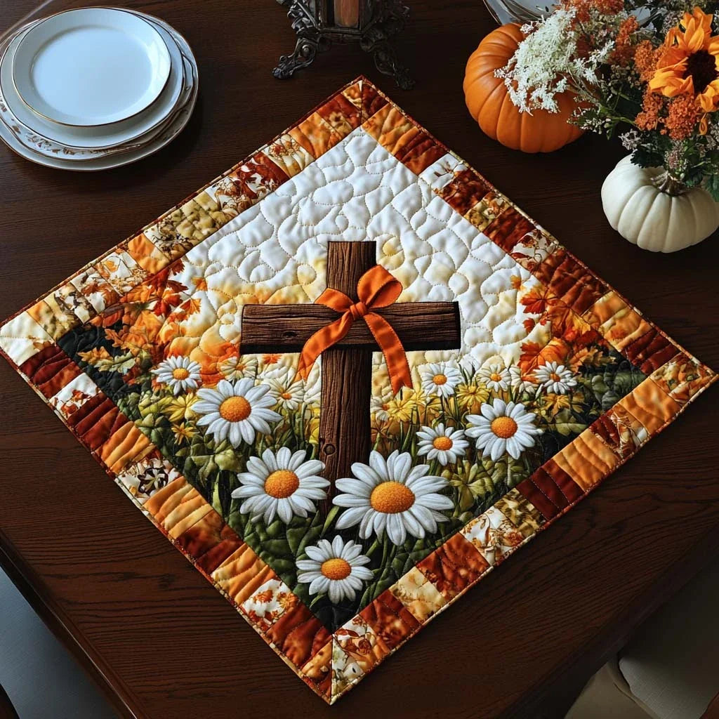 Autumn Grace Cross Quilted Table Topper