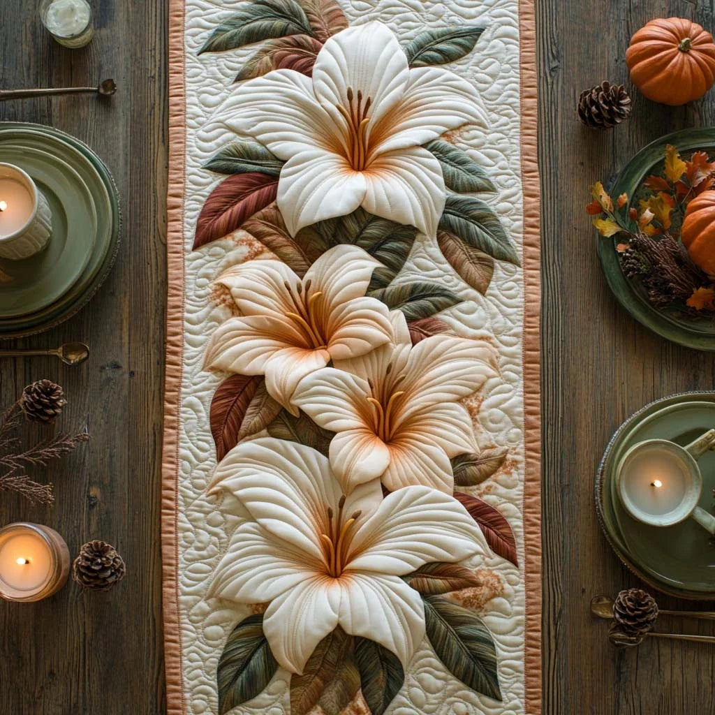 Autumn Lilies Quilted Table Runner
