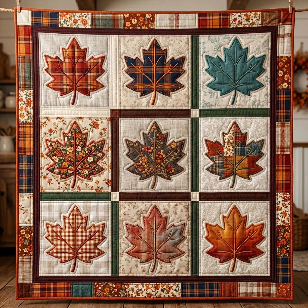 Autumn Maple Leaves Patchwork Quilt Blanket