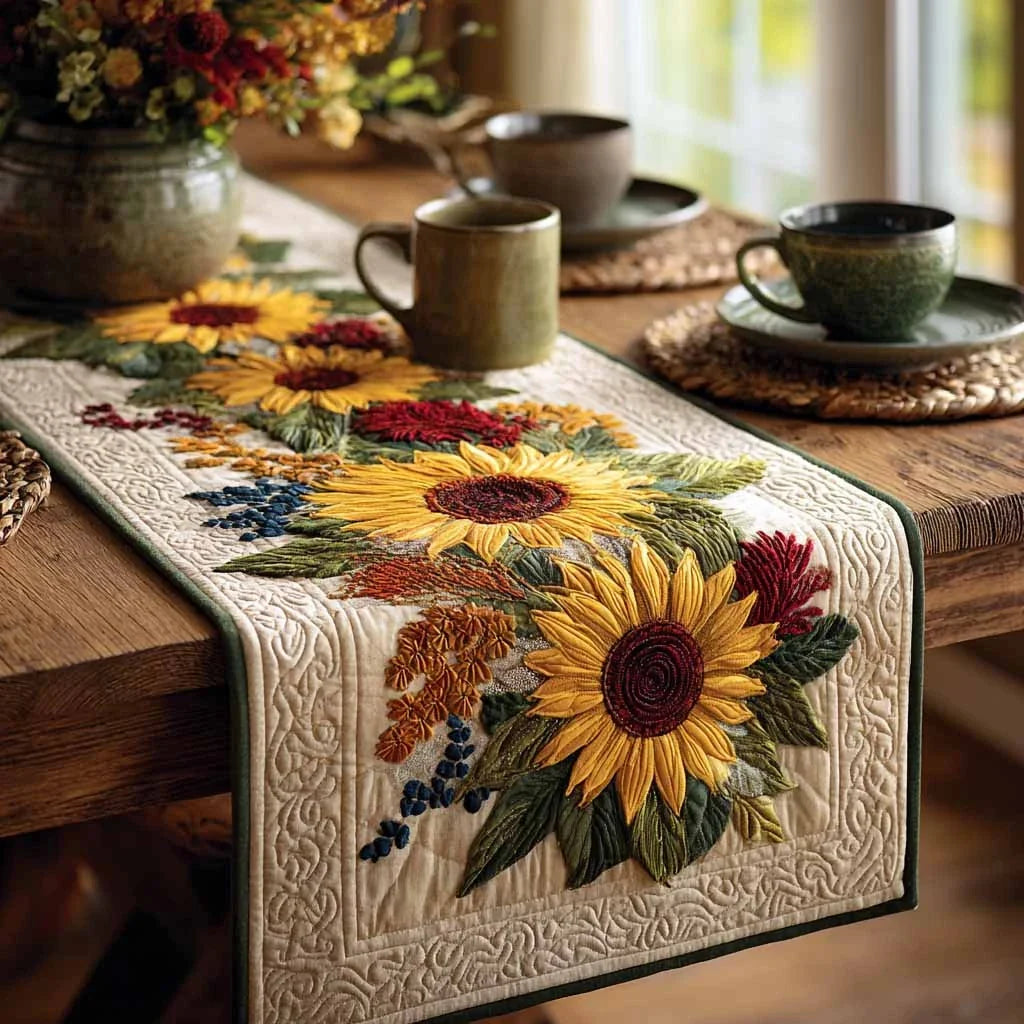 Autumn Sunflower Quilted Table Runner