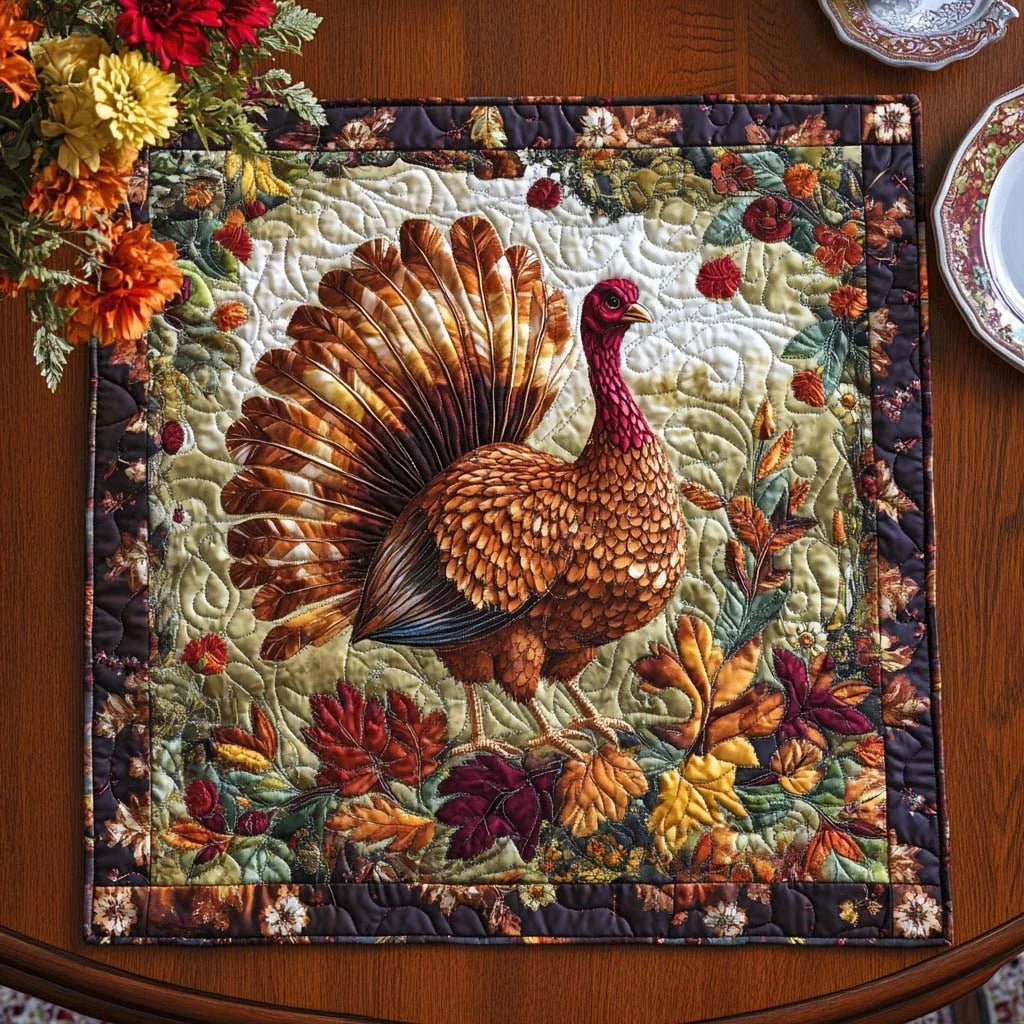 Autumn Turkey Charm Quilted Table Topper