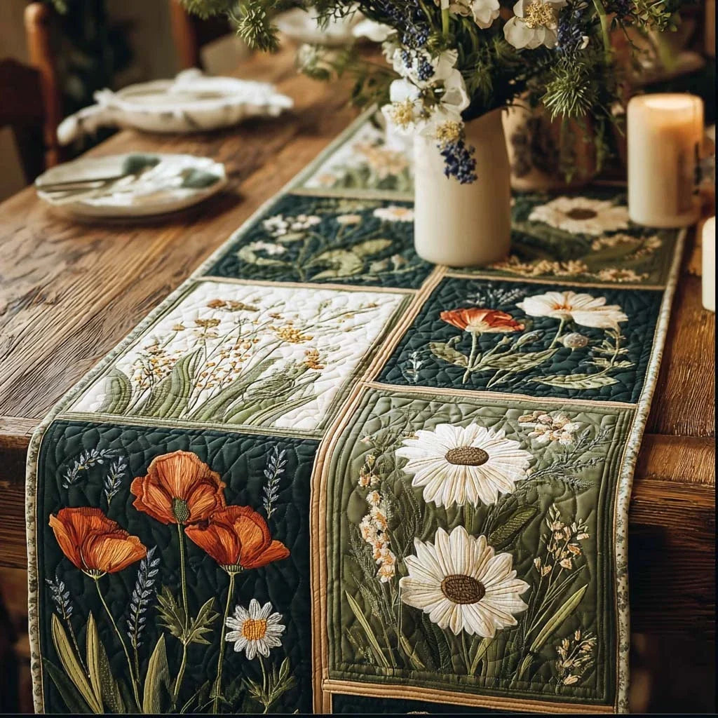 Autumn Wildflowers Quilted Table Runner