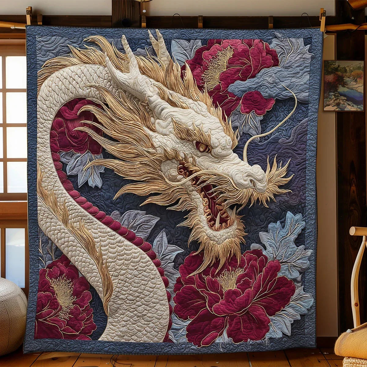 Azure Dragon Quilt Blanket