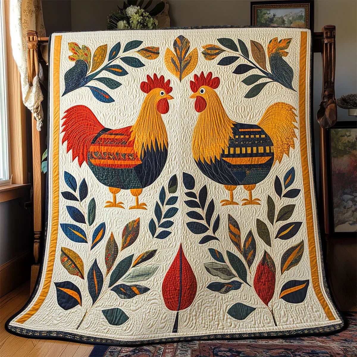 Barn Folk Chicken Quilt Blanket