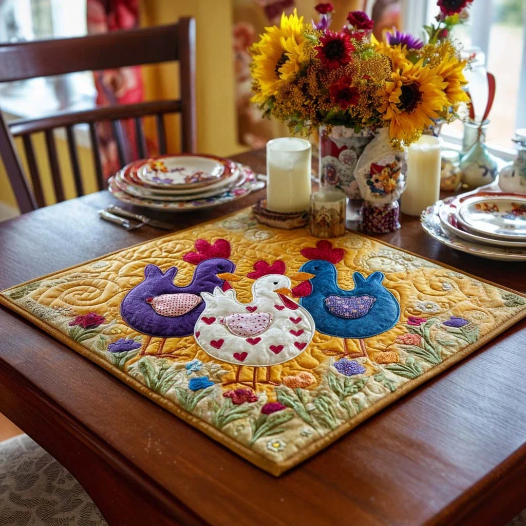 Barnyard Cluck Quilted Table Topper