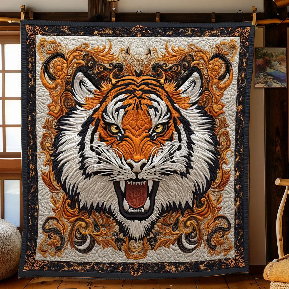 Baroque Tiger Portrait Quilt Blanket