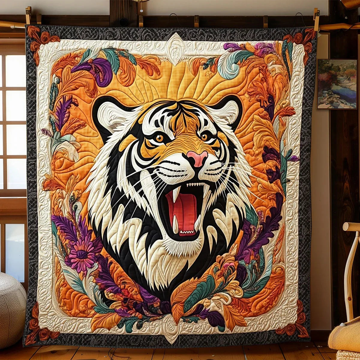 Baroque Tiger Portrait Quilt Blanket