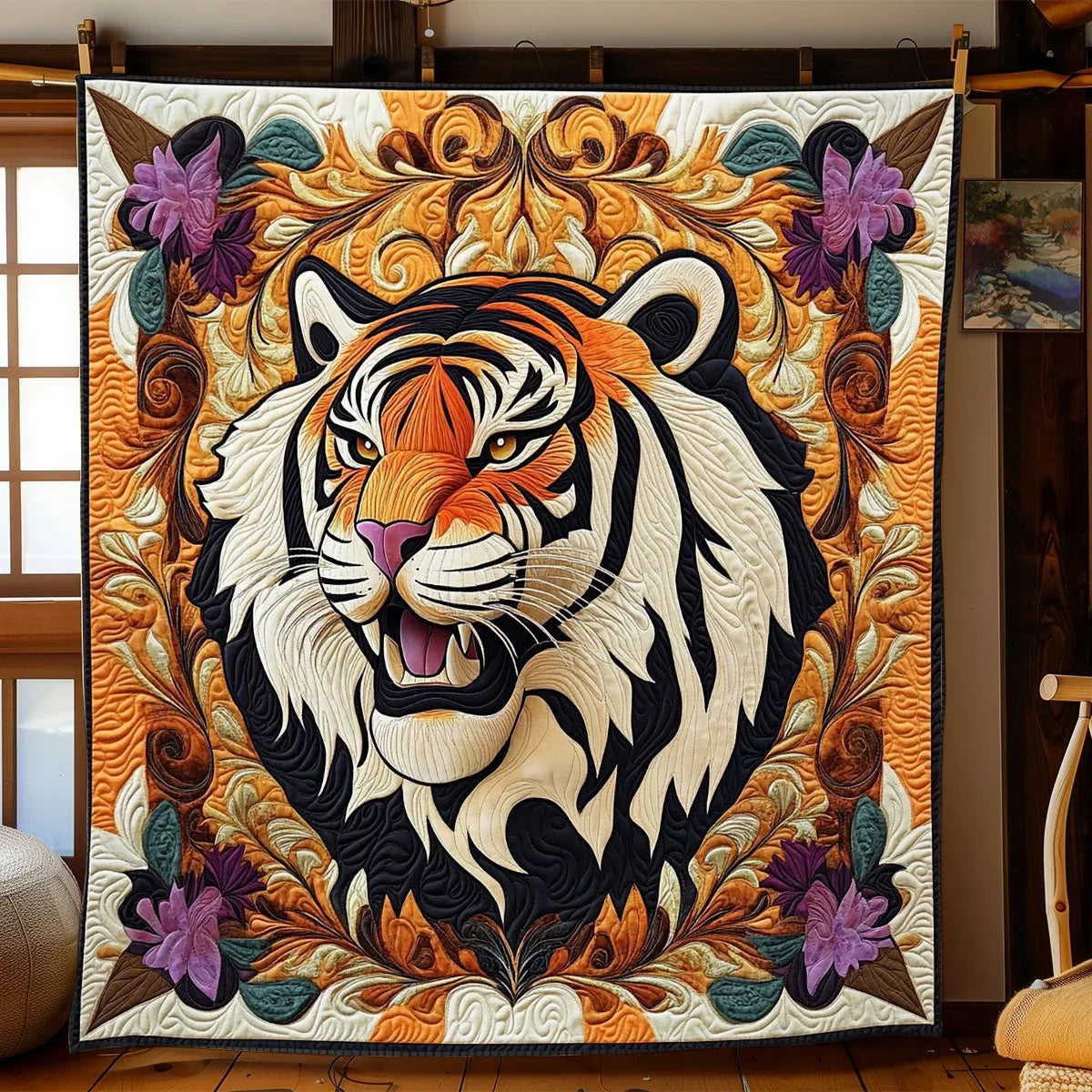 Baroque Tiger Portrait Quilt Blanket