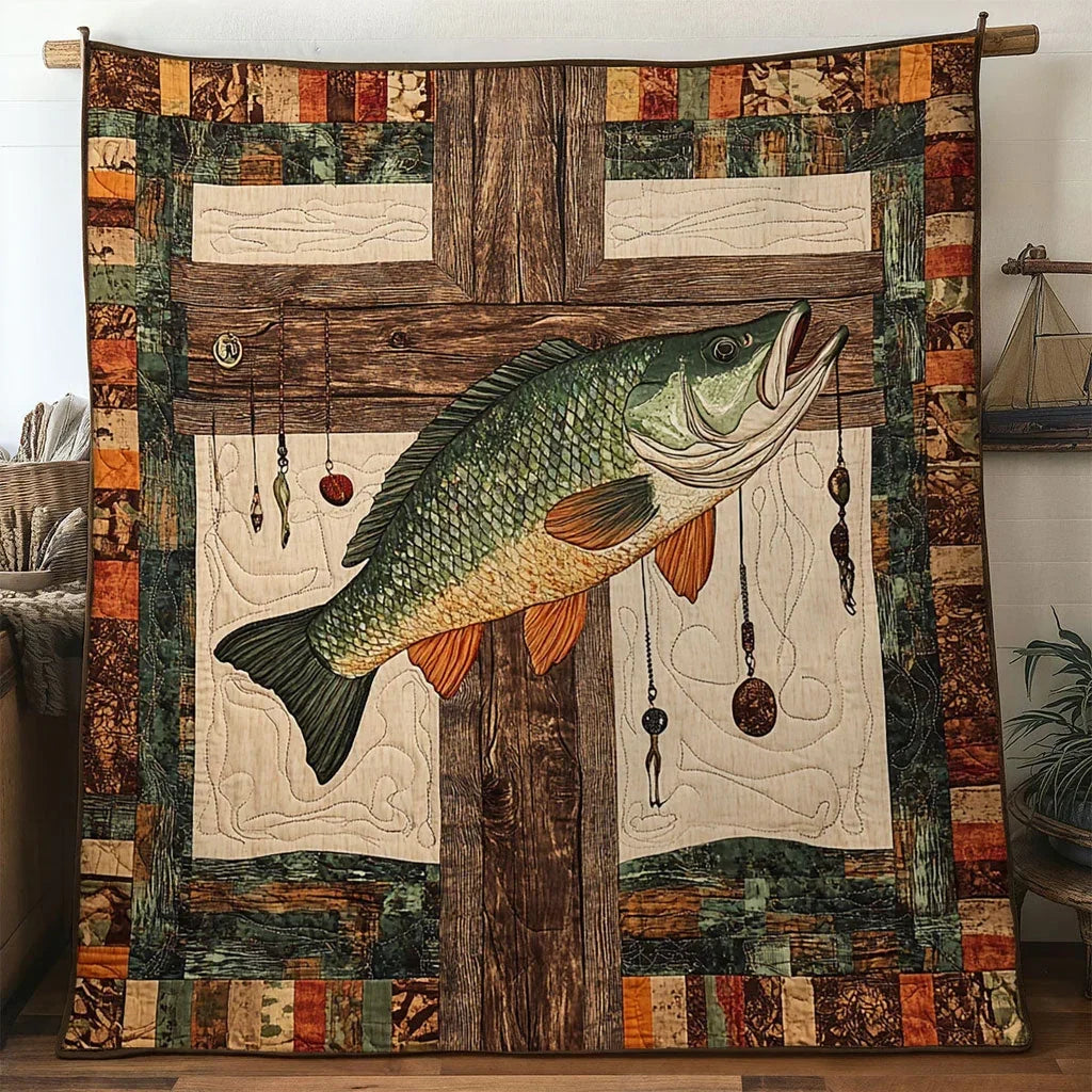Bass Fish Line Point Quilt Blanket