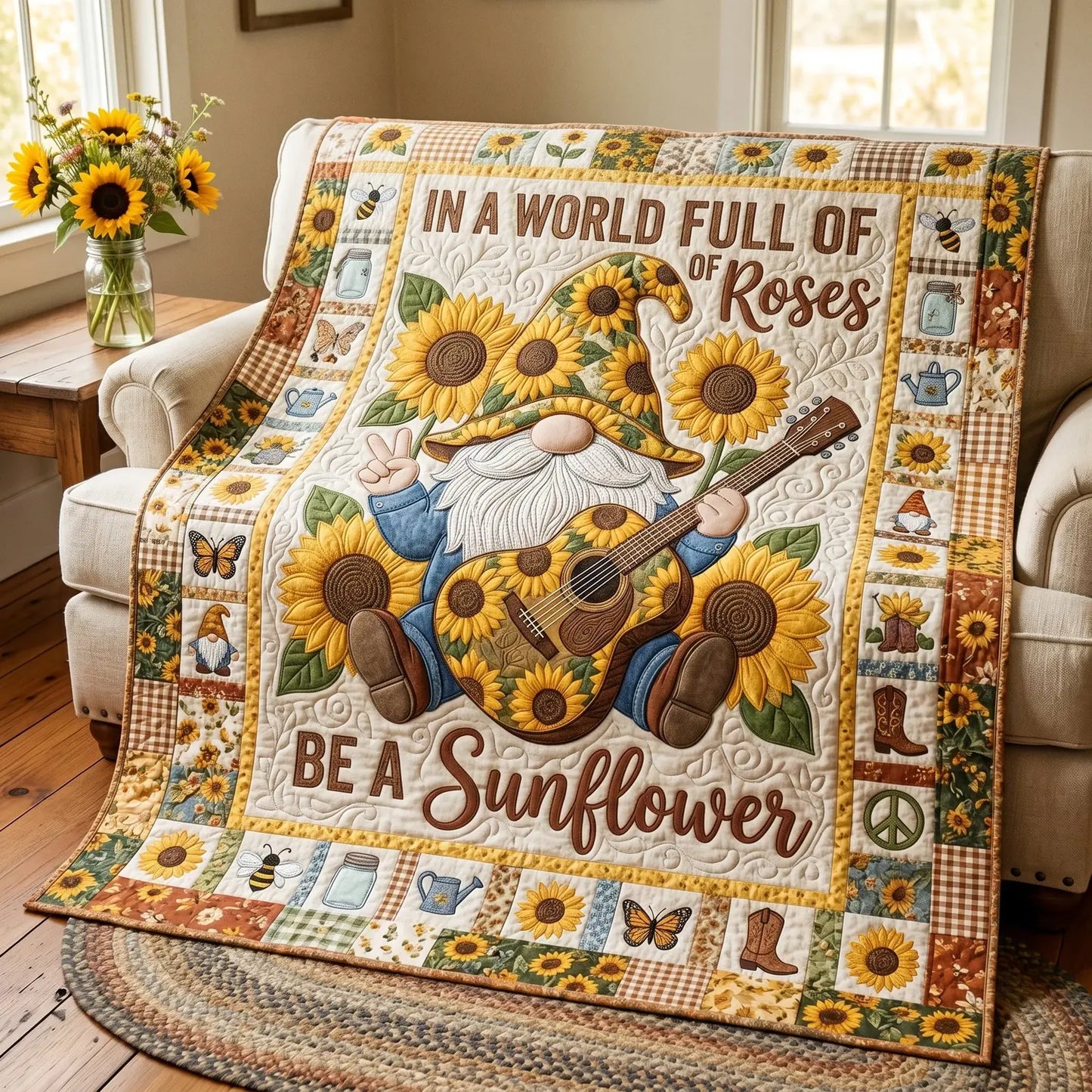 Be A Sunflower Quilt Blanket