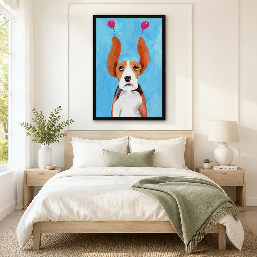 Sad Beagle Balloon Funny Canvas Wall Art
