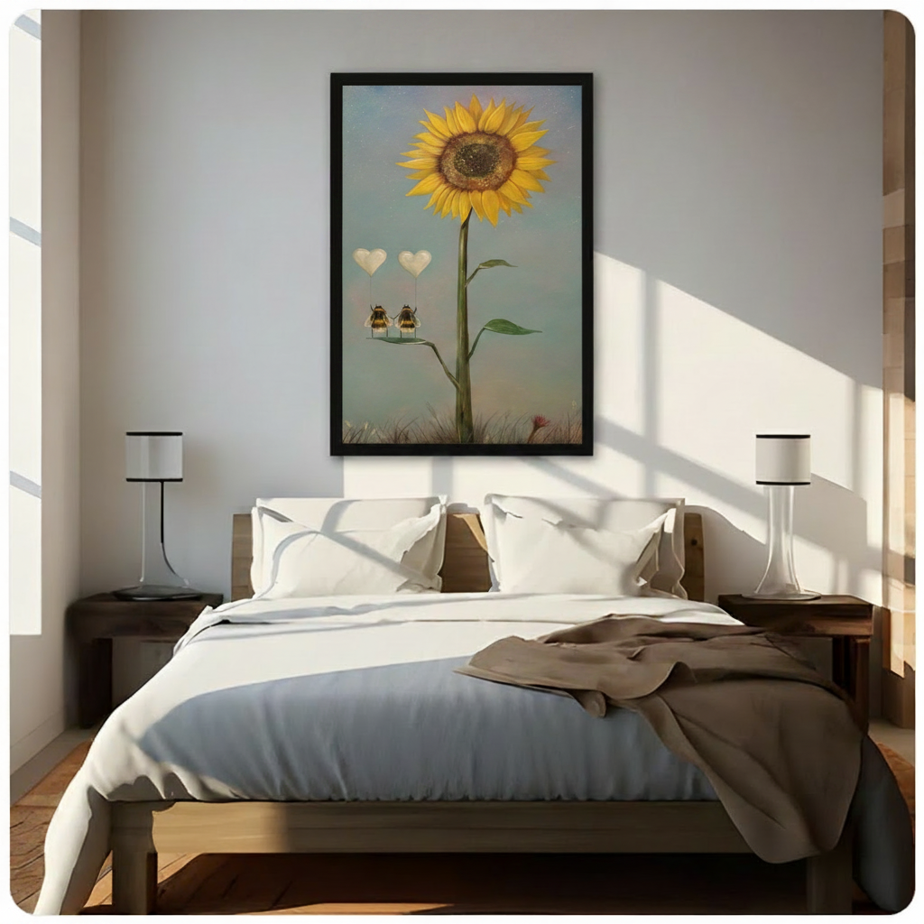 Sunflower Bee Love Romantic Canvas Wall Art