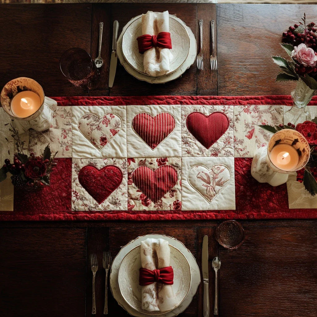Berry Valentine Bloom Quilted Table Runner