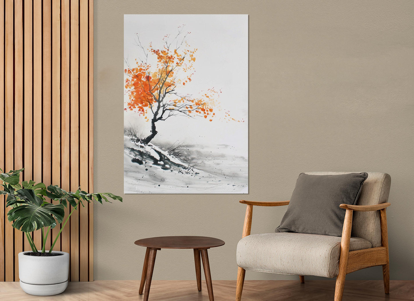 Minimalist Autumn Tree Canvas – Japanese Wall Decor | Framed Gallery Wrapped Print