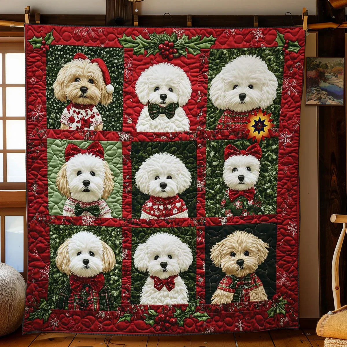 Bichon Frise Noel Quilt Blanket