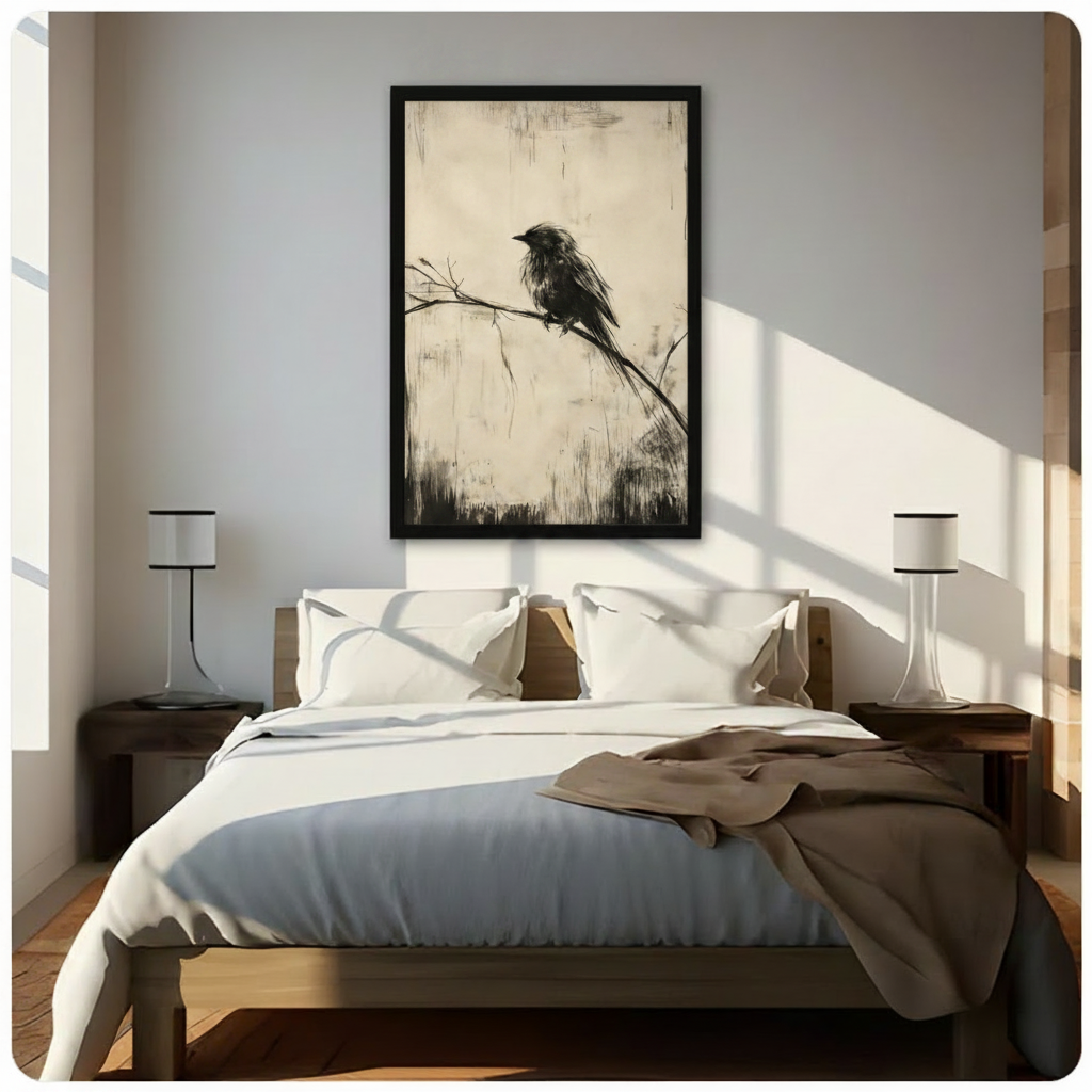 Minimalist Black Bird Branch Canvas Art Wall Art