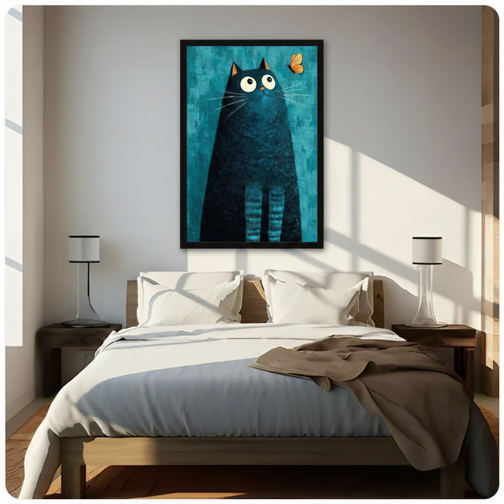 Black Cat Butterfly Teal Canvas Art Wall Art