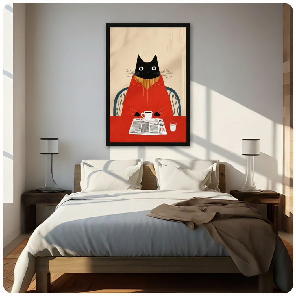 Morning Ritual Black Cat Reading Newspaper Canvas Art