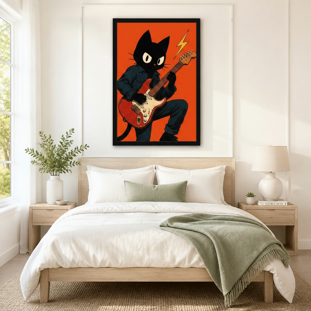 Rock Cat Guitar Retro Canvas Wall Art