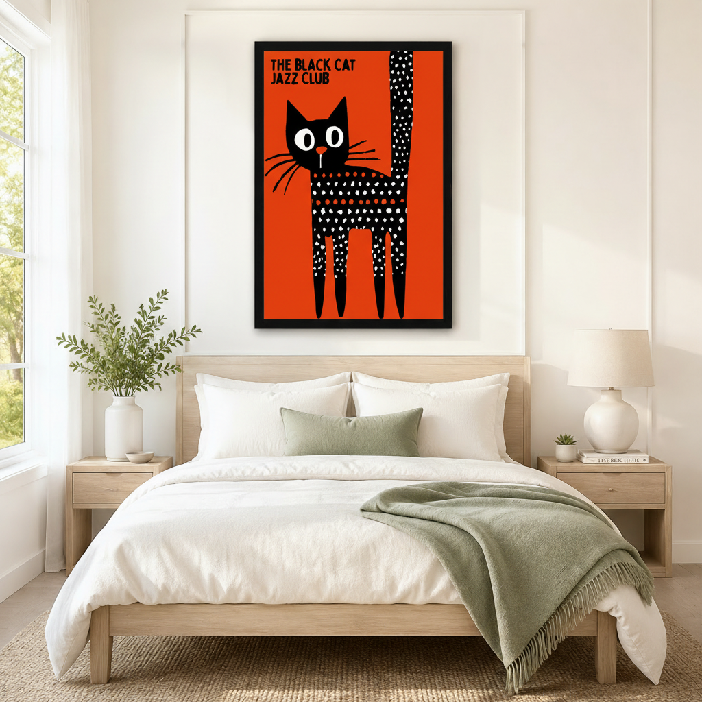 Black Cat Jazz Club Retro Pop Art Canvas Wall Art