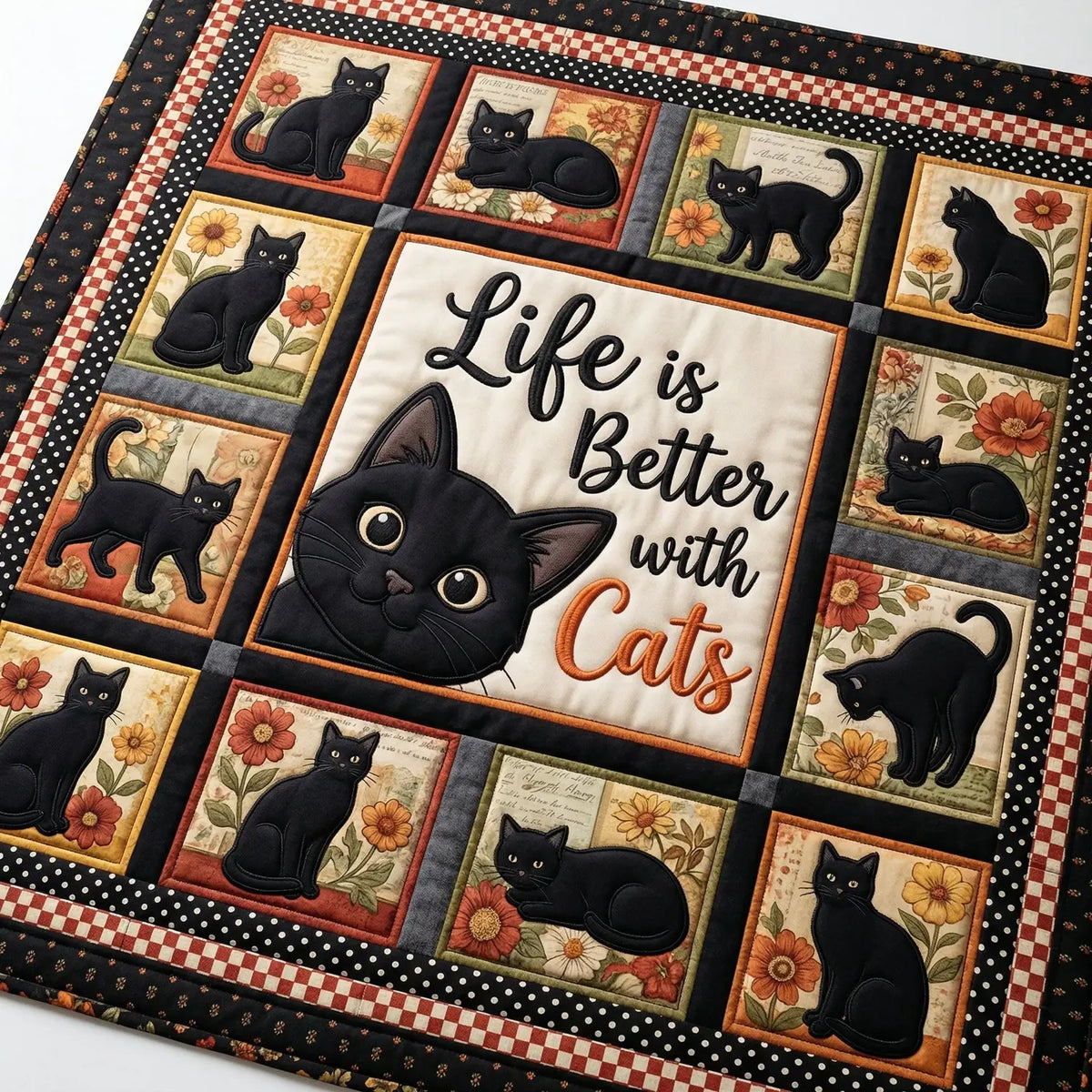 Black Cat Life Is Better With Cats Quilt Blanket