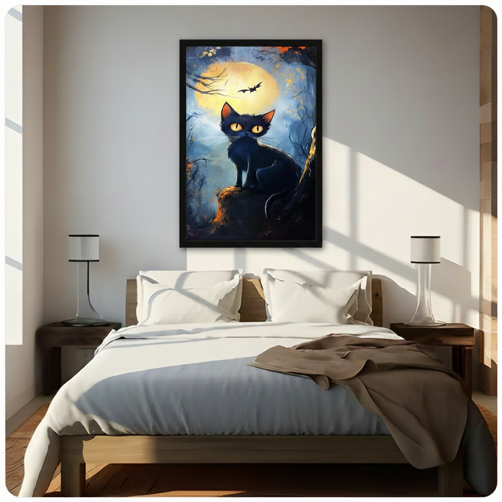Halloween Black Cat Full Moon Canvas Art Wall Art