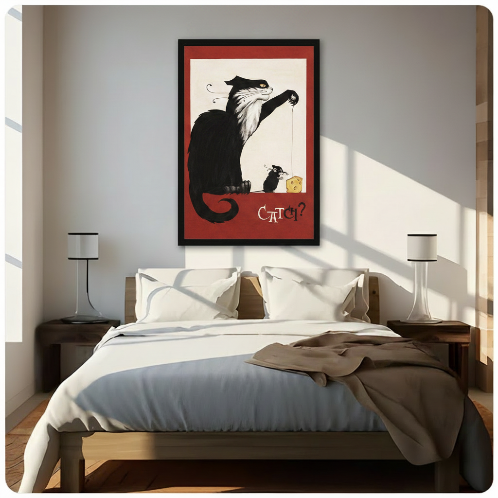 Retro Cat Mouse Humor Framed Canvas Art Wall Art
