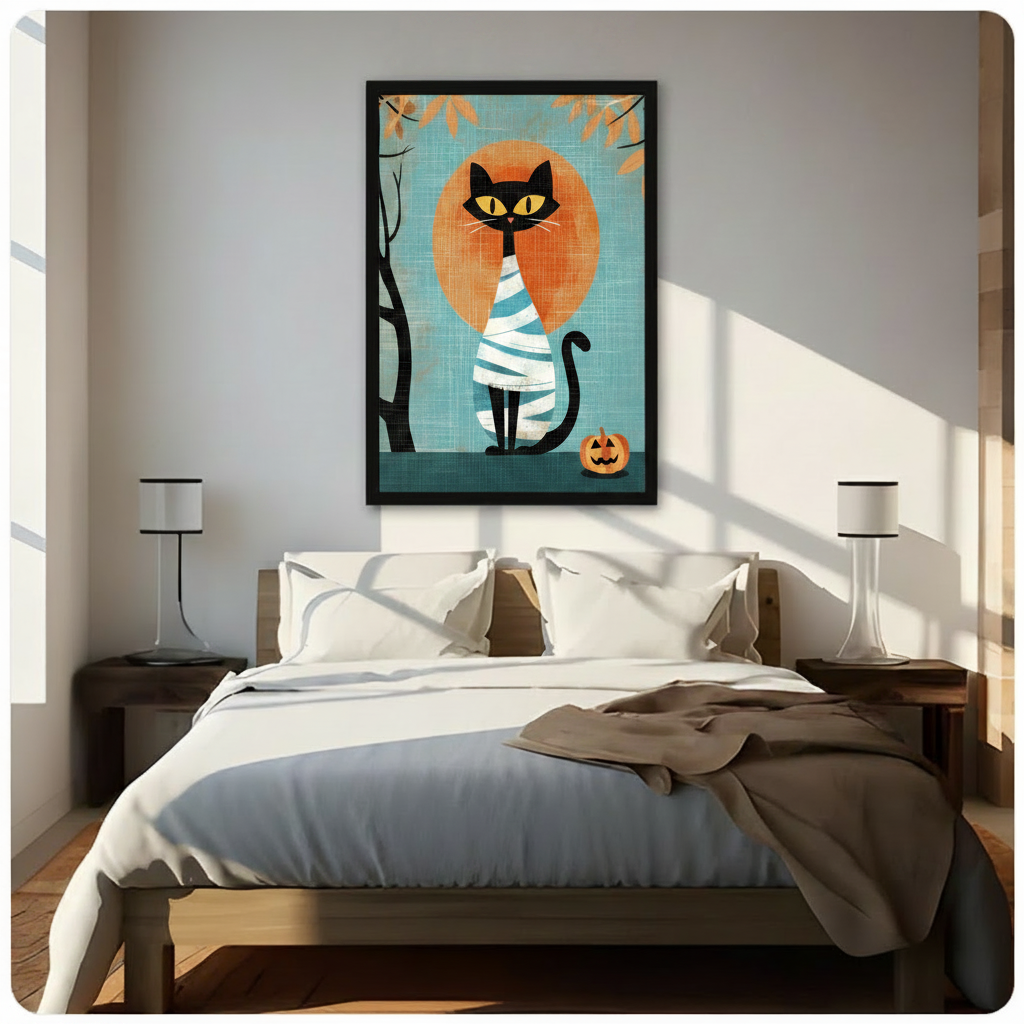 Halloween Mummy Cat Pumpkin Retro Canvas Wall Art