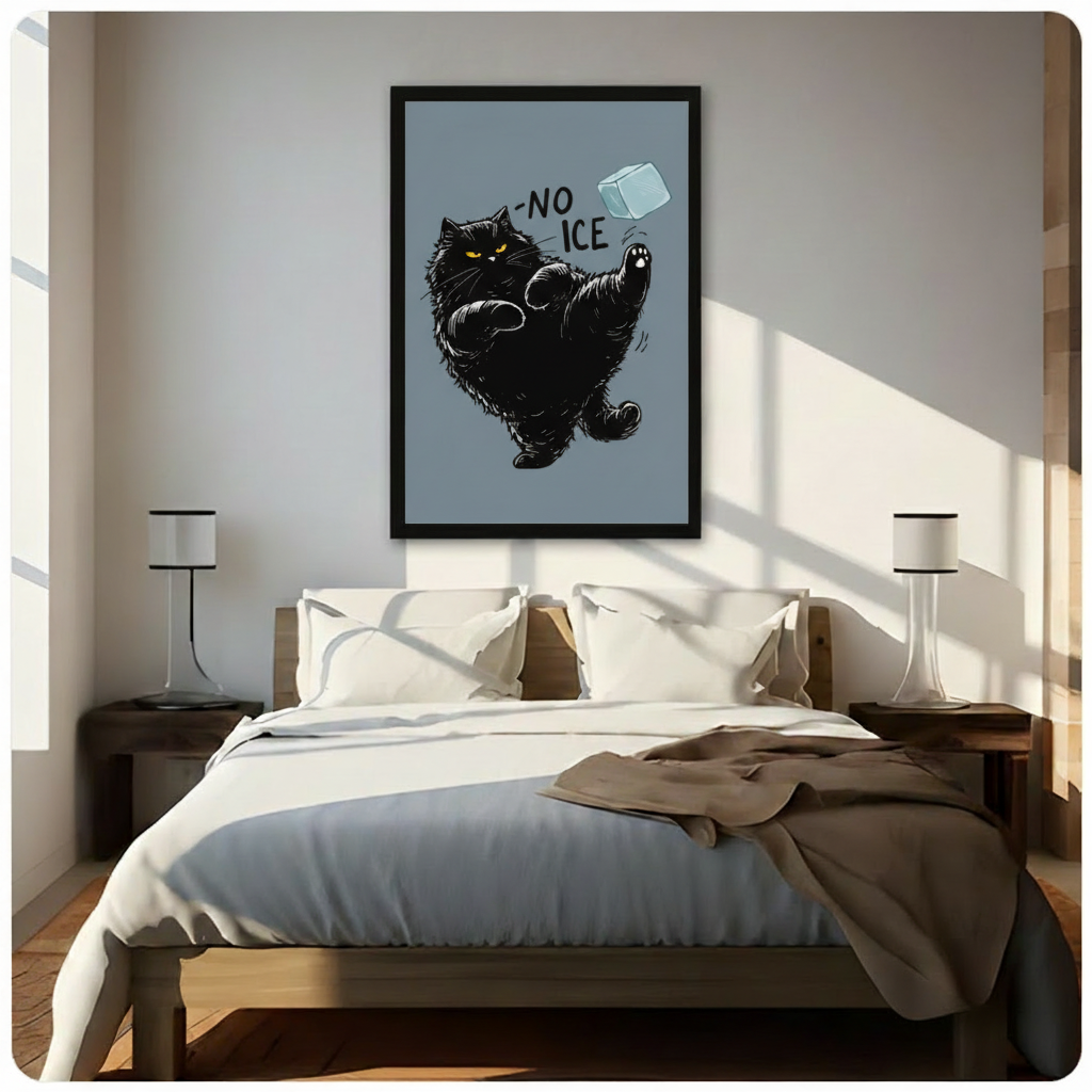 Grumpy Black Cat No Ice Funny Canvas Art Wall Art