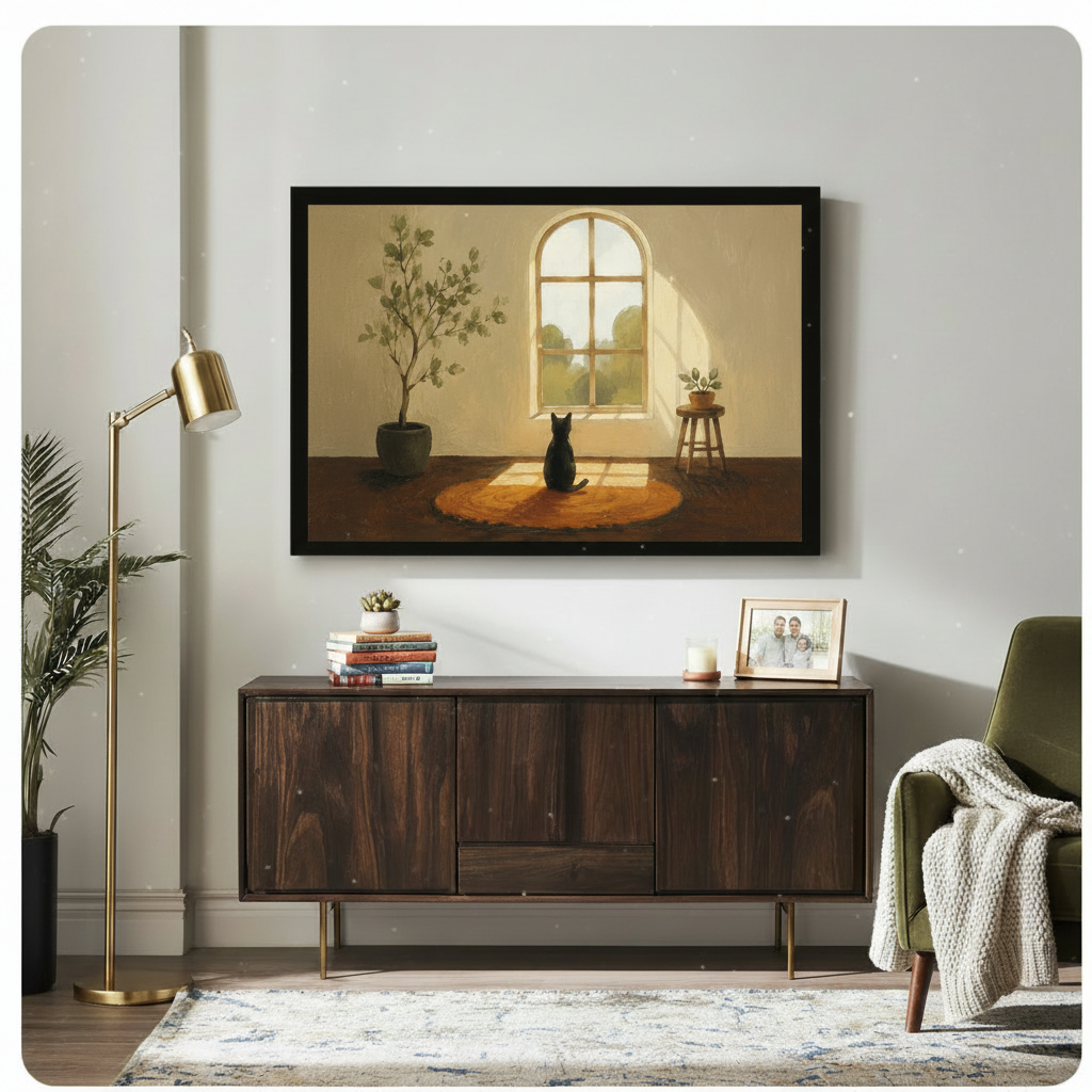 Black Cat Window Oil Painting Canvas Art Wall Art