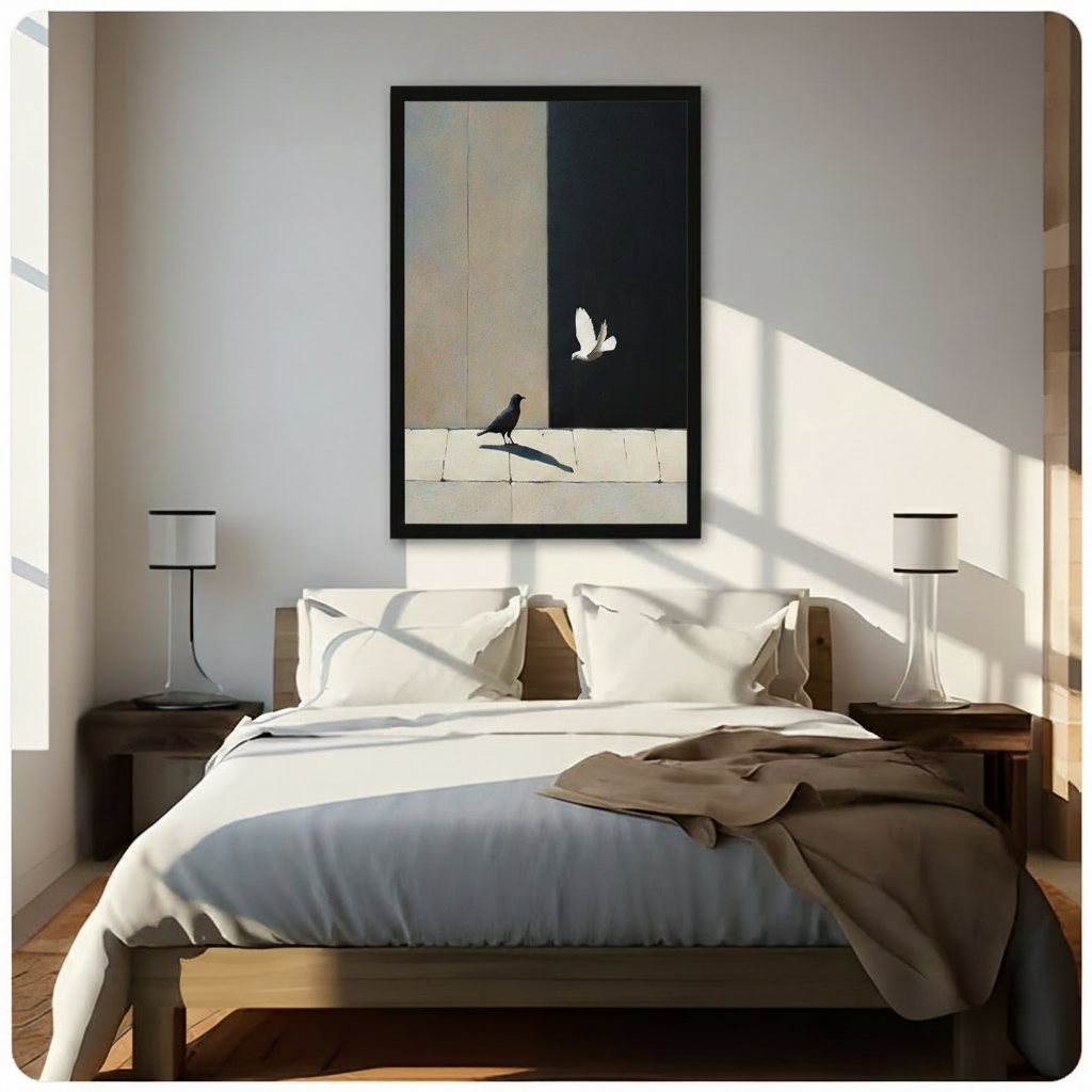 Black Crow White Dove Contrast Canvas Art Wall Art