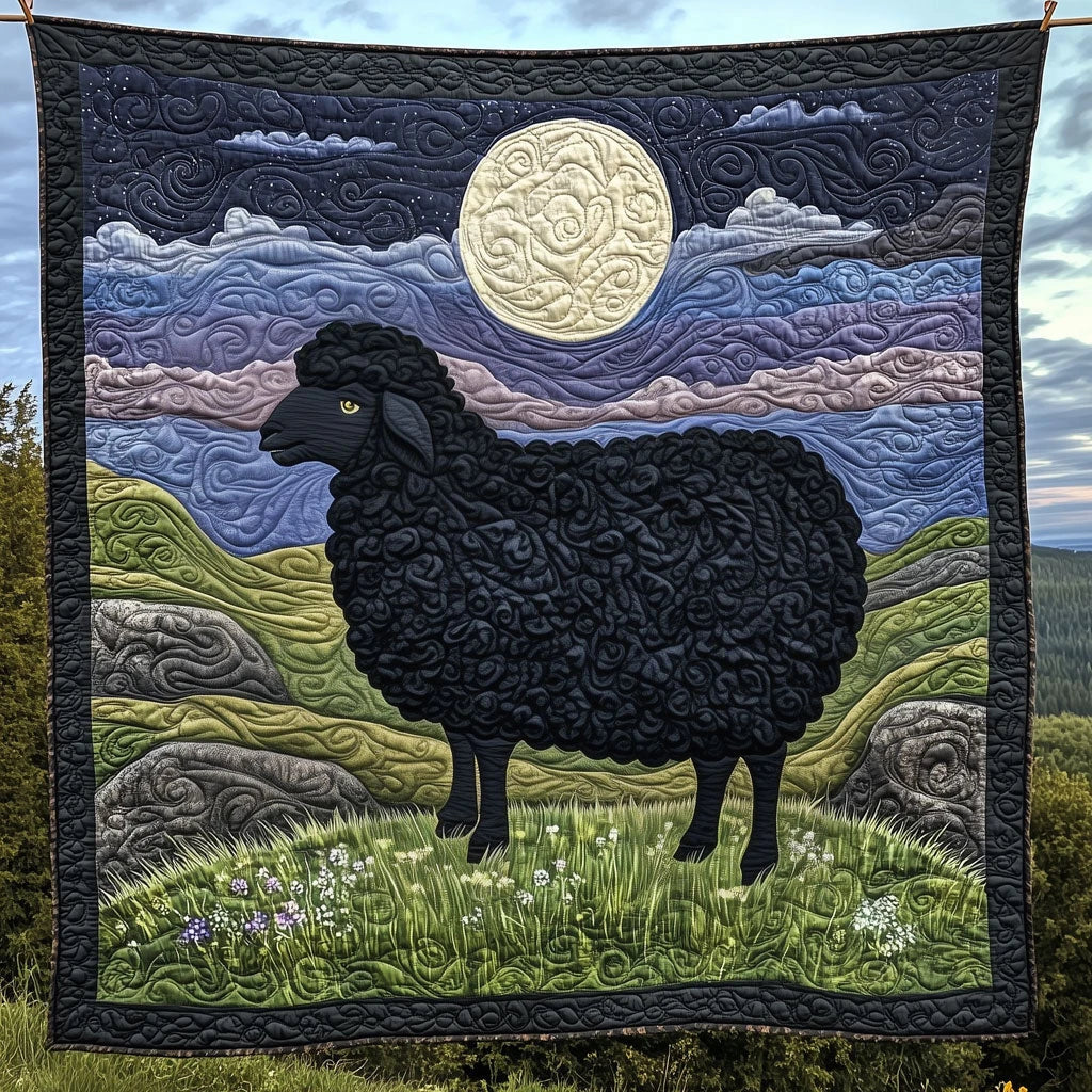 Black Sheep Under Moon Quilt Blanket