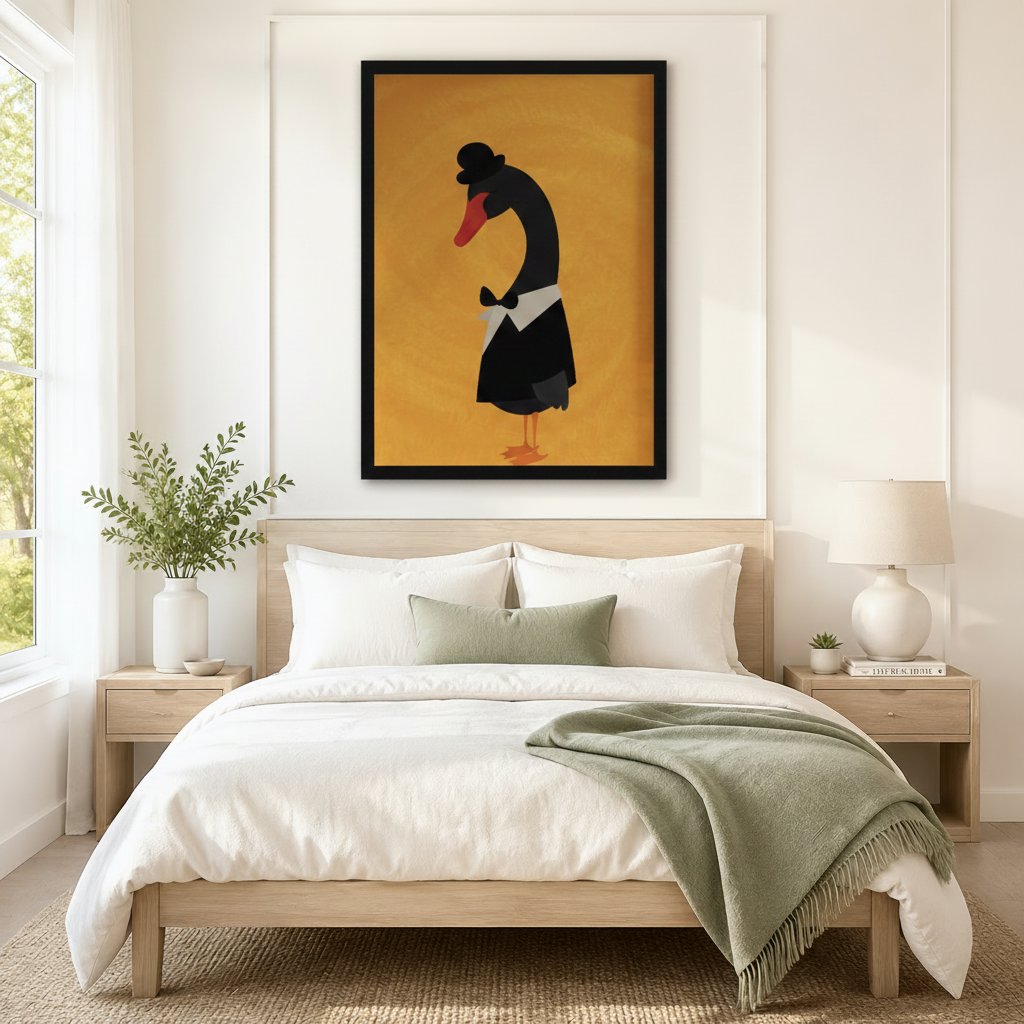 Dapper Black Swan Gentleman Framed Canvas Wall Art