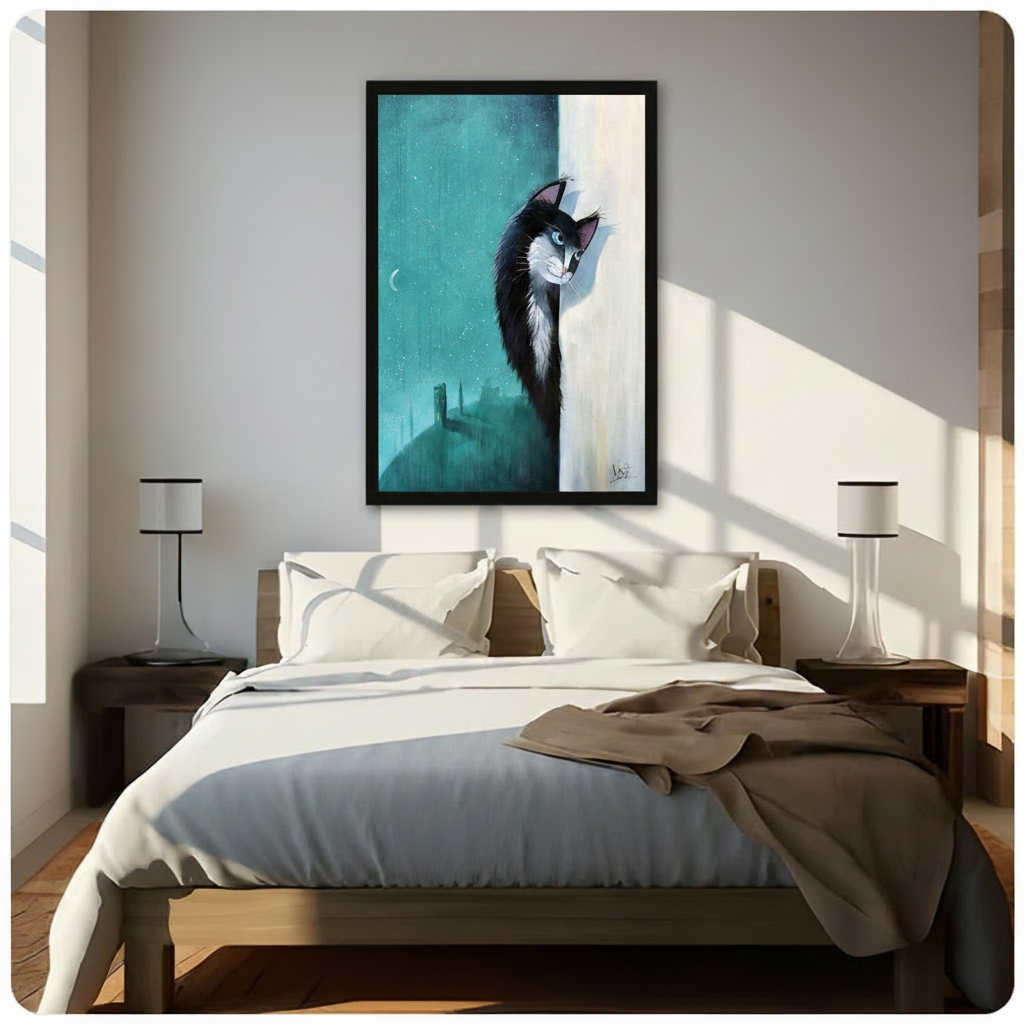 Gothic Peeking Cat Canvas Wall Art