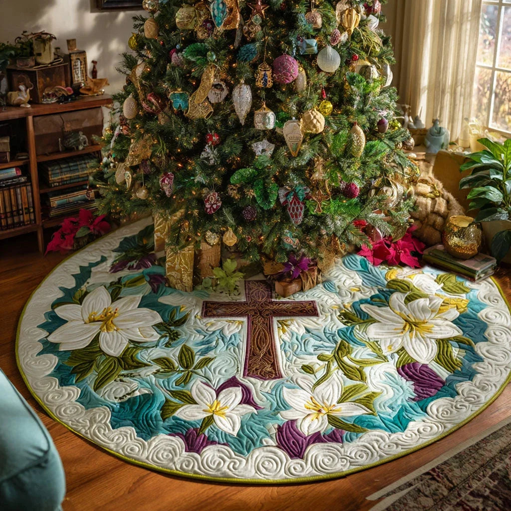 Blessed Blossoms Christmas Quilted Tree Skirt
