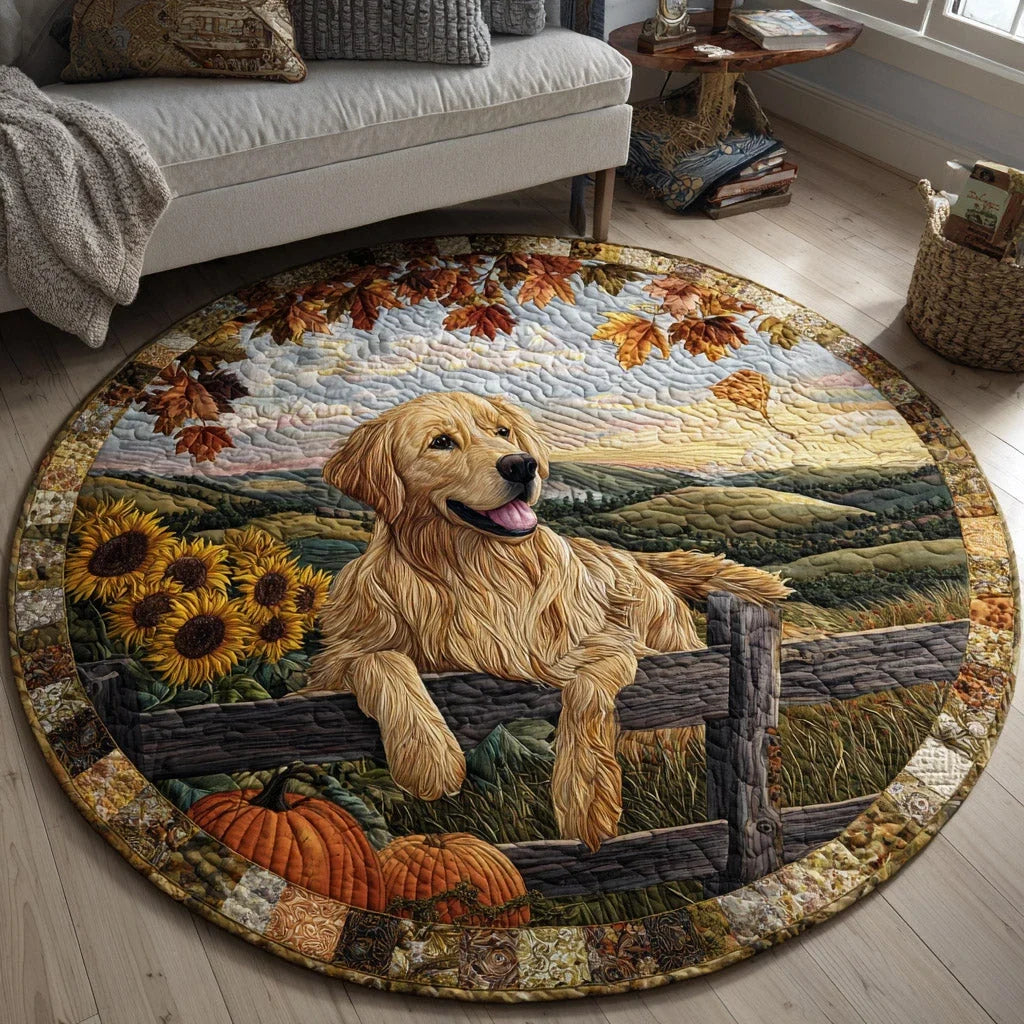 Blissful Golden Retriever Quilted Round Mat