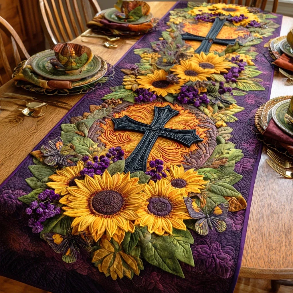 Blooming Faith Cross Quilted Table Runner