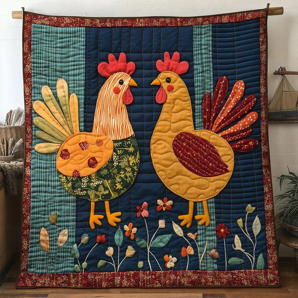 Bloomy Rooster Chicken Quilt Blanket