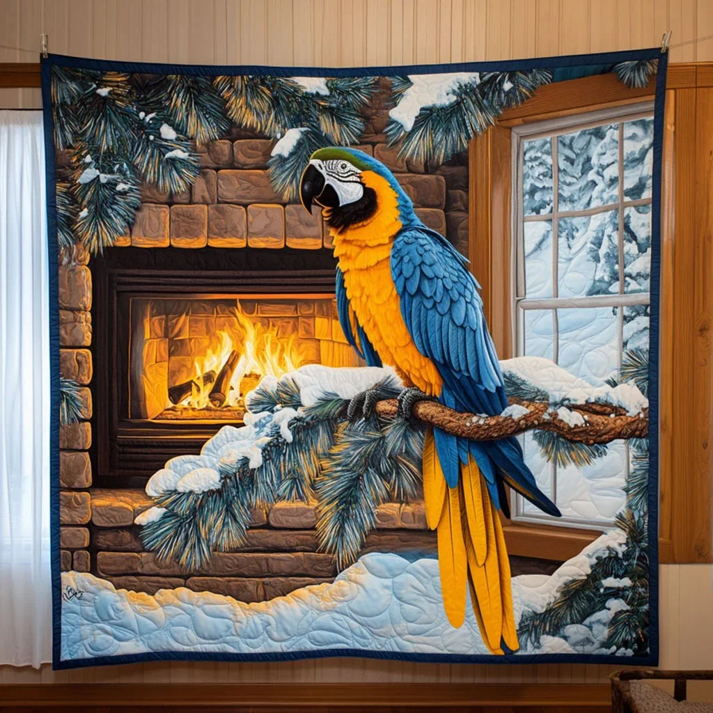 Blue And Gold Festive Fire Quilt Blanket