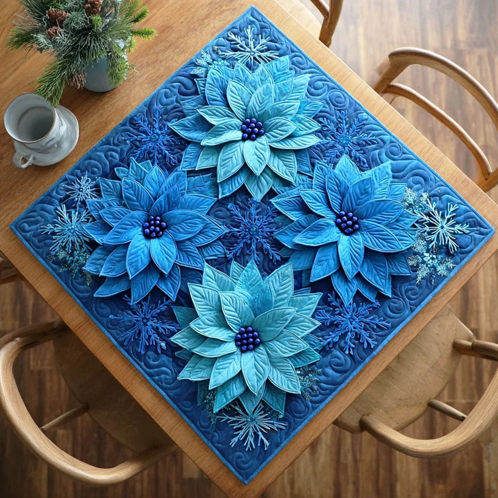 Blue Bloom Frost Quilted Table Topper