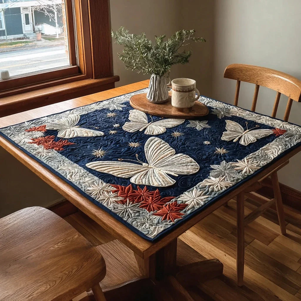 Blue Butterfly Galaxy Quilted Table Topper