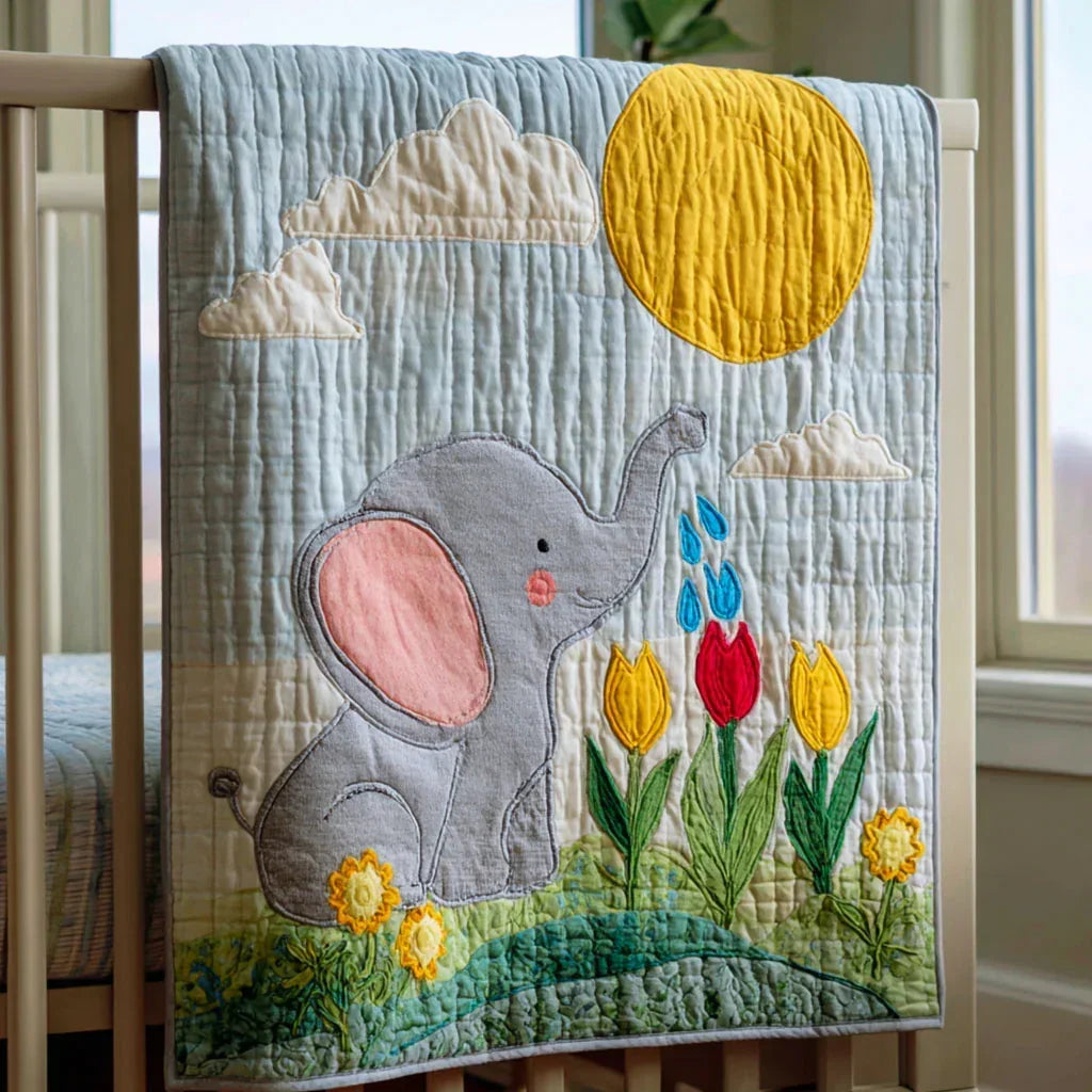 Blue Elephant Quilt Blanket - Quilted Blanket by Wild and Way