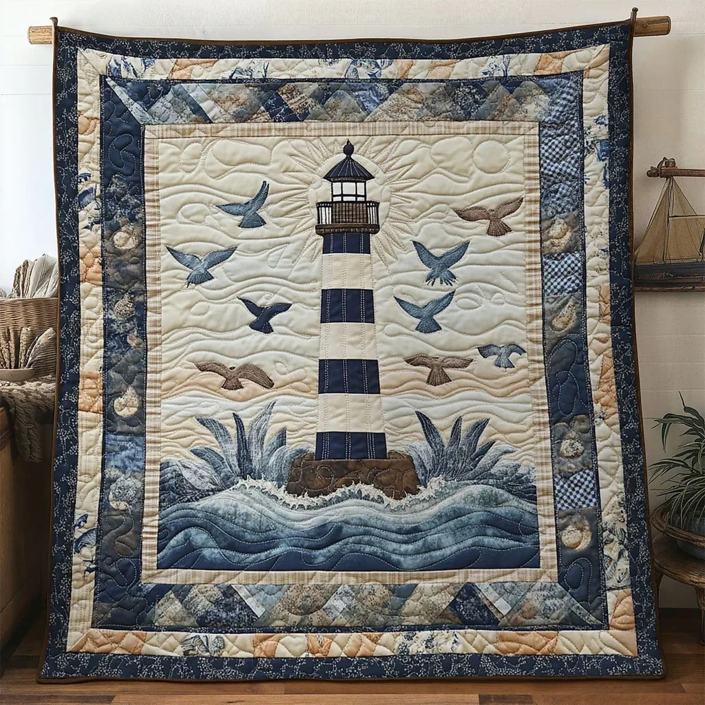 Blue Harbor Lighthouse Quilt Blanket