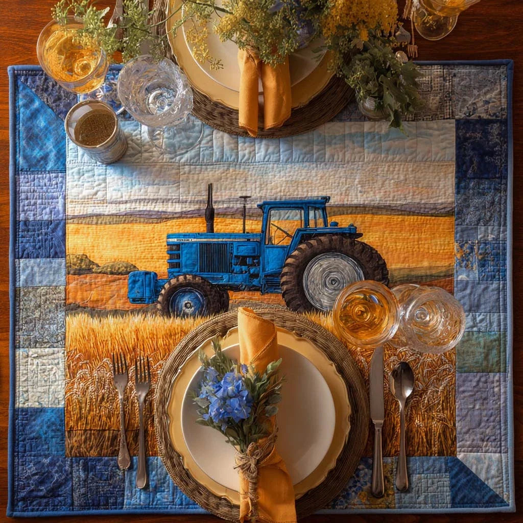 Blue Harvest Ride Quilted Table Topper