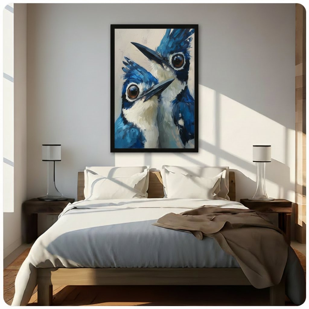 Blue Jay Duo Close-Up Oil Canvas Wall Art