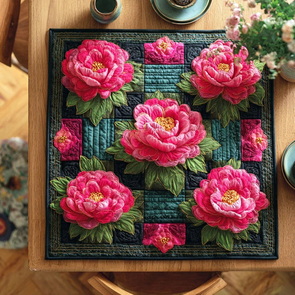 Blush Rose Bloom Quilted Table Topper