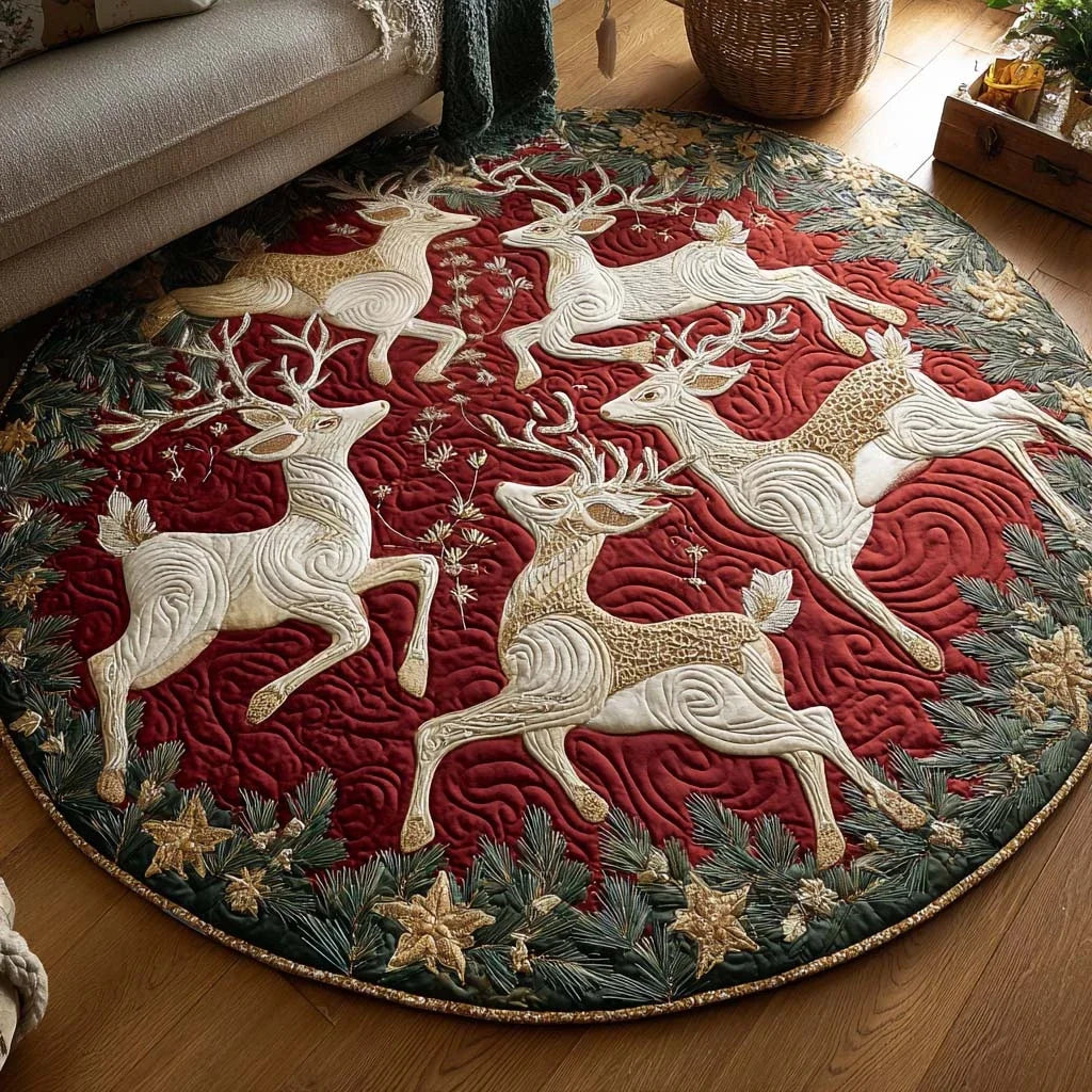 Blushing Reindeer Quilted Round Mat
